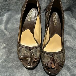 Michael Kors Brown Tassel Peep-Toe Heels